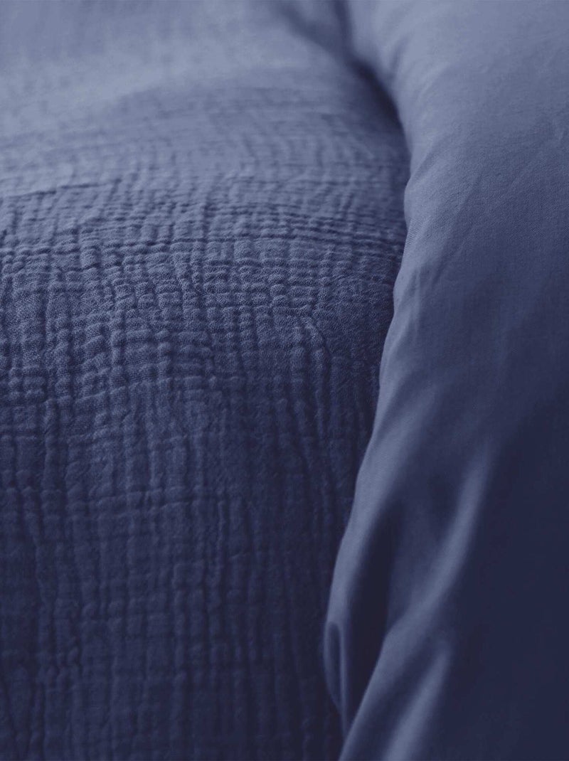 Capa de edredão e fronha de cama em gaze de algodão Azul Marinho - Kiabi