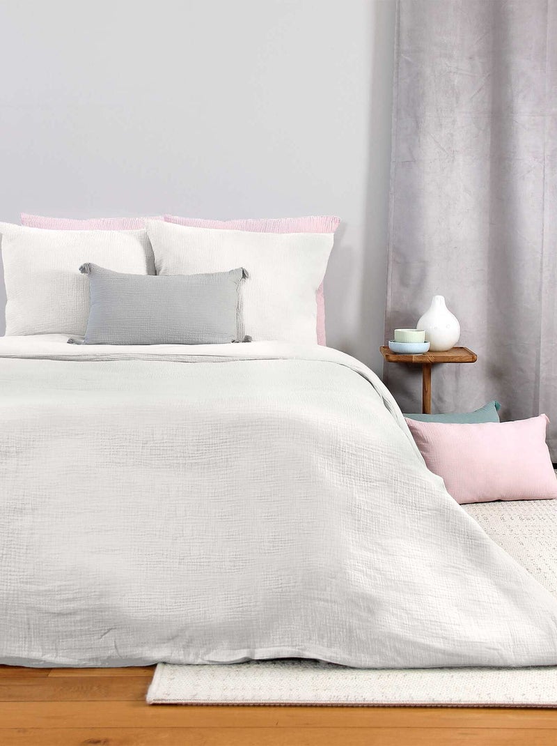 Capa de edredão e fronha de cama em gaze de algodão Branco - Kiabi