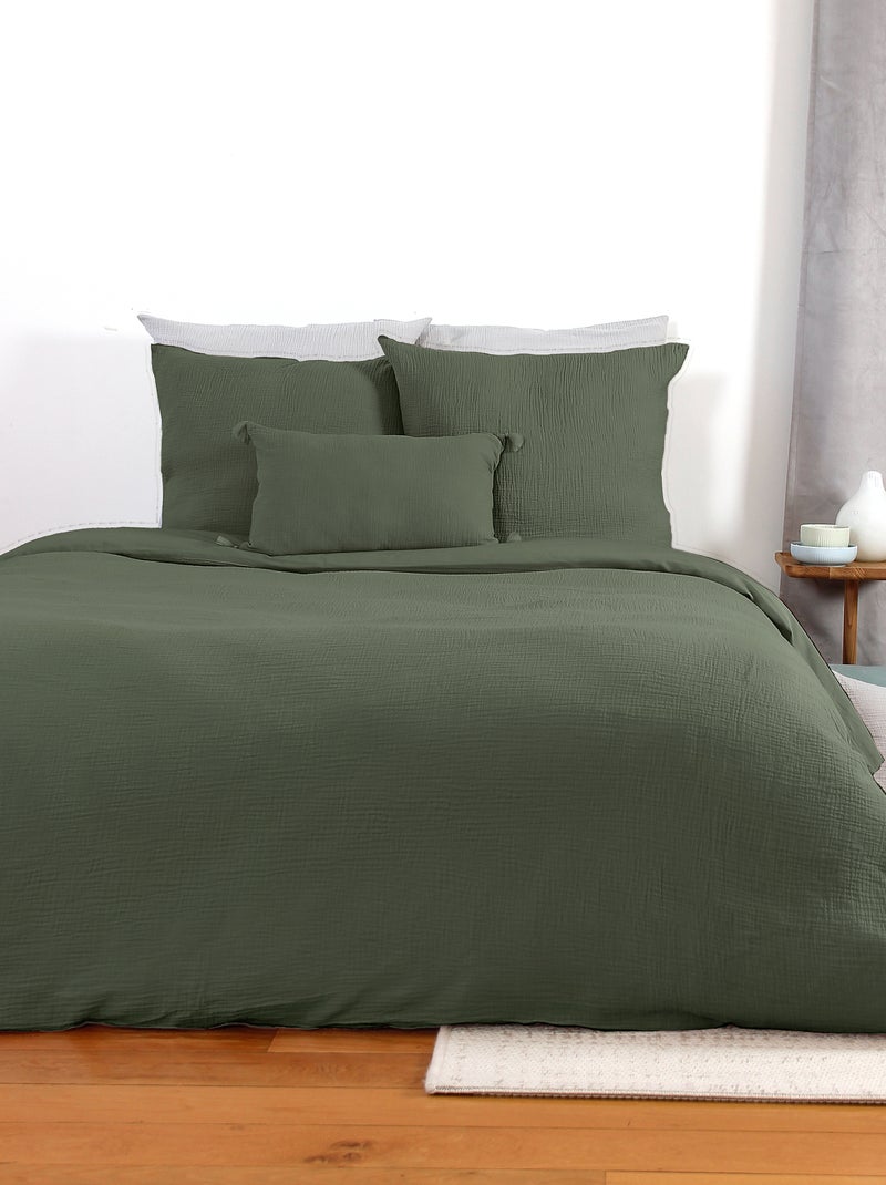 Capa de edredão e fronha de cama em gaze de algodão KAKI - Kiabi