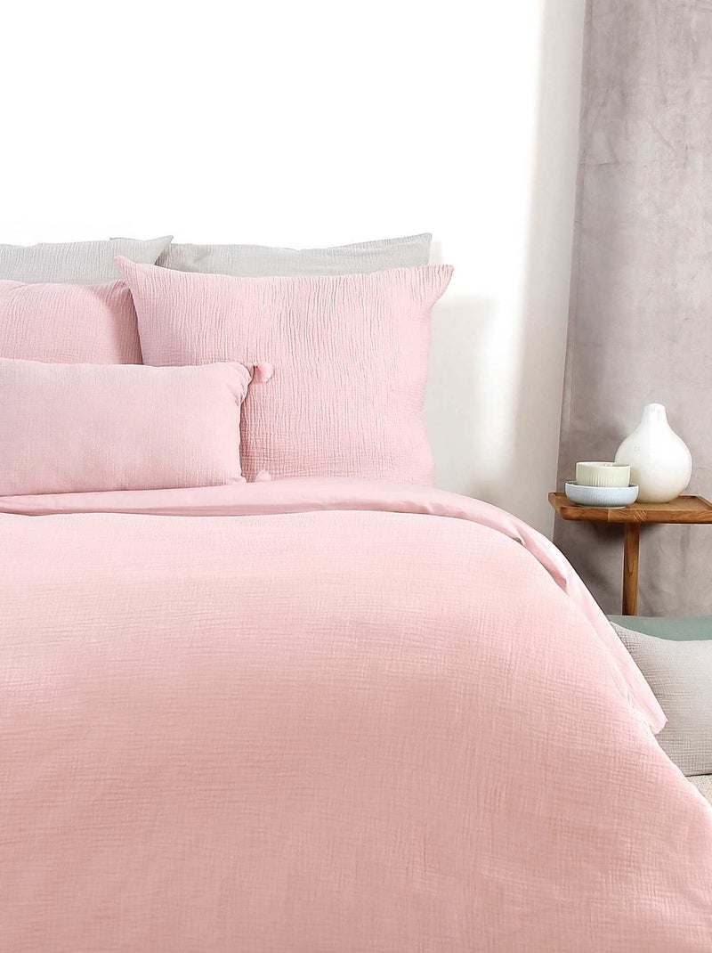 Capa de edredão e fronha de cama em gaze de algodão Rosa - Kiabi