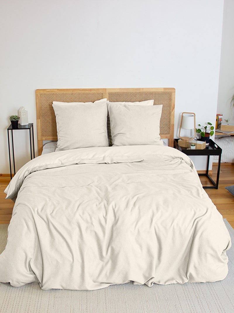 Capa de edredão e fronha de cama estilo flanela - Casal BEGE - Kiabi
