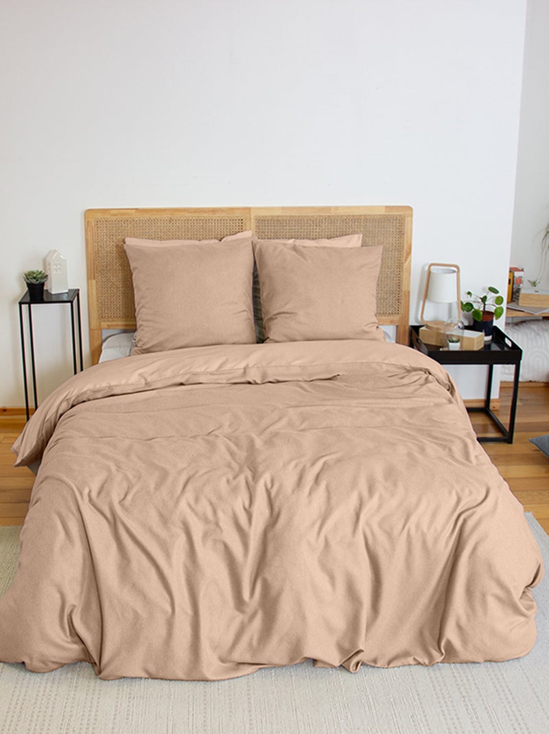 Capa de edredão e fronha de cama estilo flanela - Casal CASTANHO - Kiabi