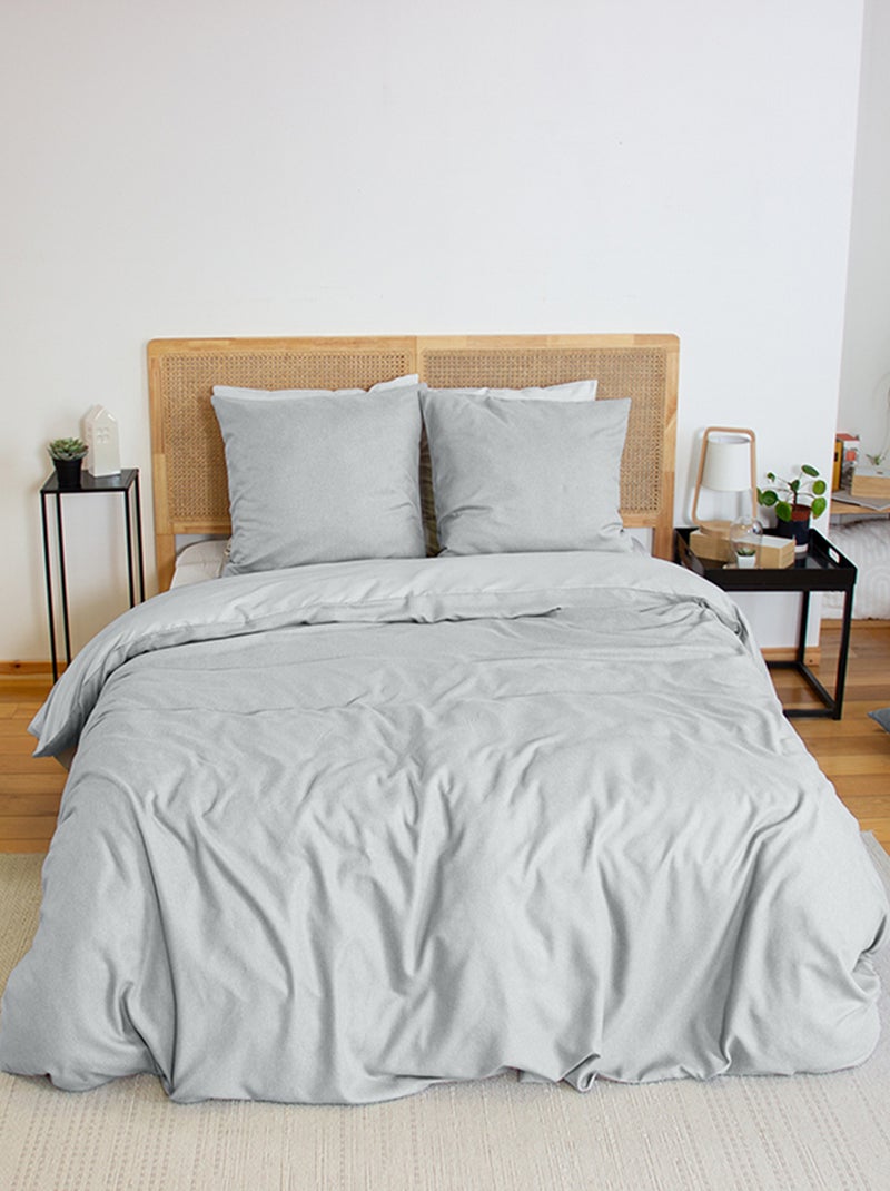 Capa de edredão e fronha de cama estilo flanela - Casal CINZA - Kiabi