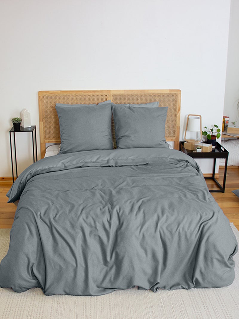 Capa de edredão e fronha de cama estilo flanela - Casal PRETO - Kiabi