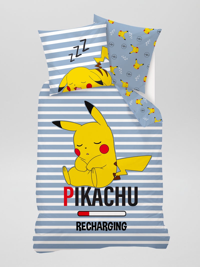 Capa de edredão e fronha 'Pikachu' - Solteiro Azul/ Amarelo - Kiabi