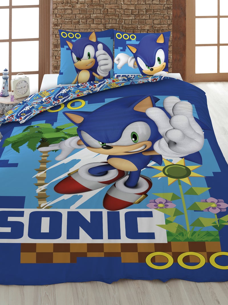 Capa de edredão e fronha 'Sonic' - Solteiro Azul - Kiabi