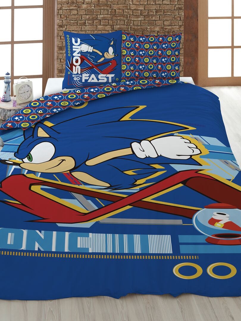 Capa de edredão e fronha 'Sonic' - Solteiro Azul - Kiabi