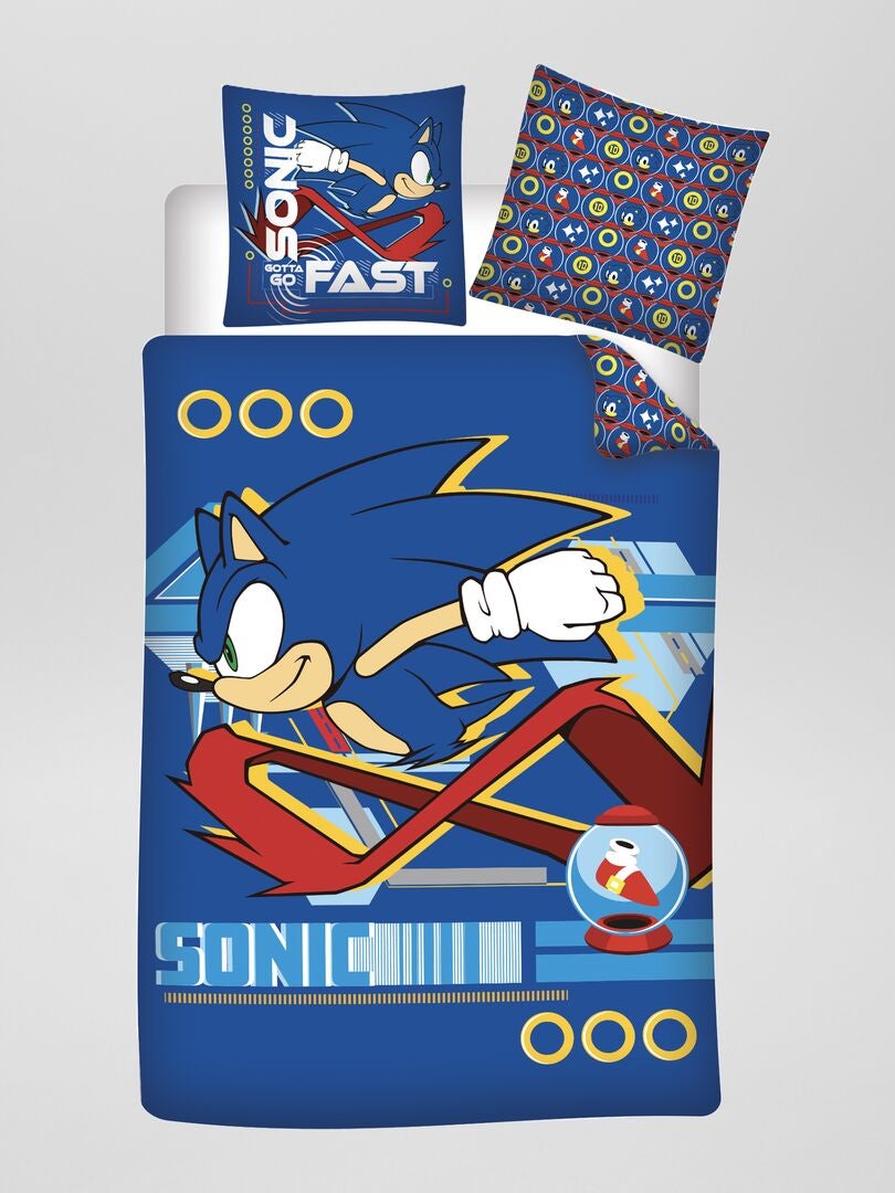 Capa de edredão e fronha 'Sonic' - Solteiro Azul - Kiabi