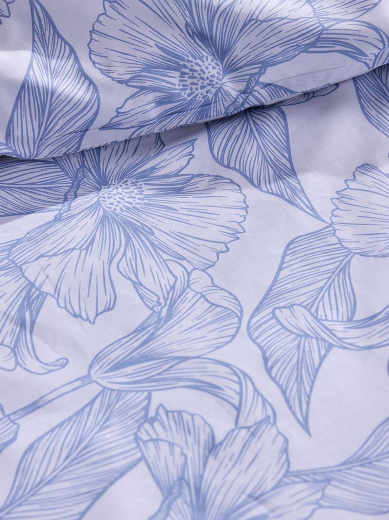 Capa de edredão + fronha com estampado flores  - Casal Azul - Kiabi