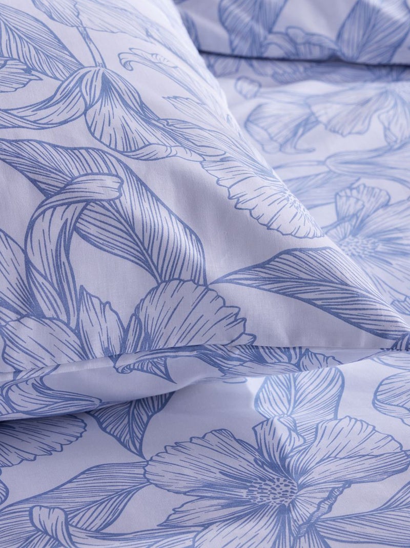 Capa de edredão + fronha com estampado flores  - Casal Azul - Kiabi