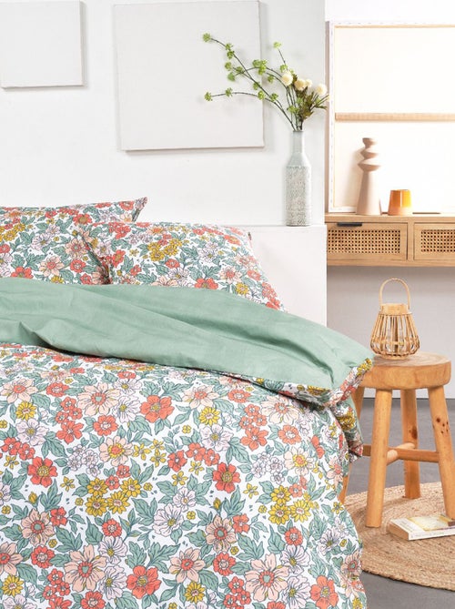 Capa de edredão + fronha com estampado flores  - Casal - Kiabi