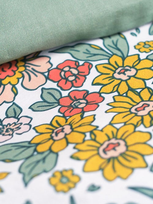 Capa de edredão + fronha com estampado flores  - Casal - Kiabi