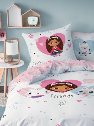 Capa de edredão + fronha de cama 'A Casa Mágica da Gabby'  - Solteiro