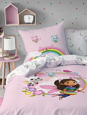 Capa de edredão + fronha de cama 'A Casa Mágica da Gabby' - Solteiro