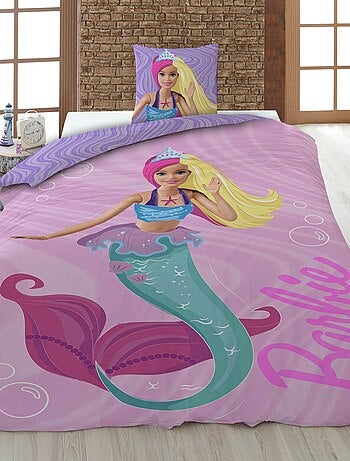 Capa de edredão + fronha de cama 'Barbie' - Solteiro