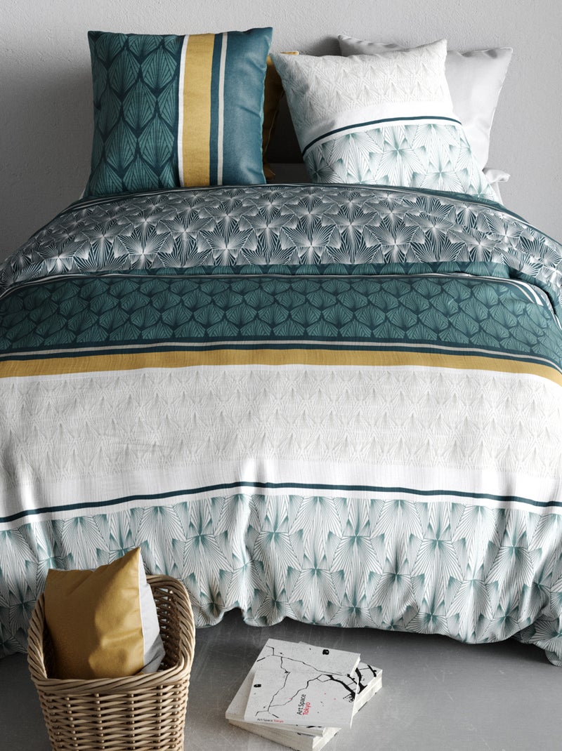 Capa de edredão + fronha de cama com estampado - Casal VERDE - Kiabi