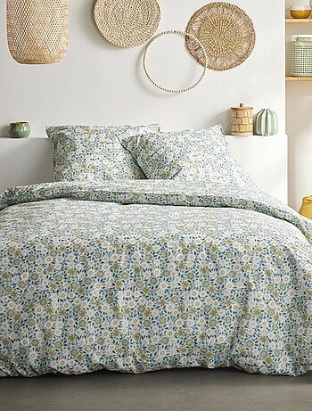 Capa de edredão + fronha de cama com estampado florido - Casal