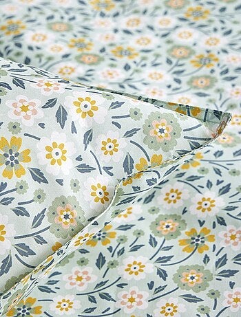 Capa de edredão + fronha de cama com estampado florido - Casal
