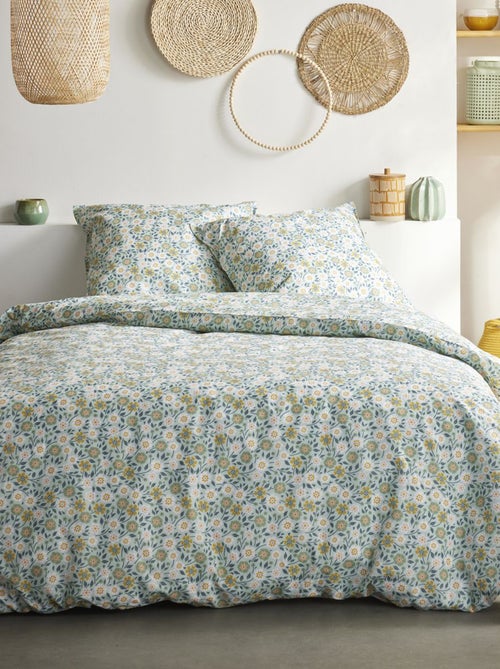 Capa de edredão + fronha de cama com estampado florido - Casal - Kiabi