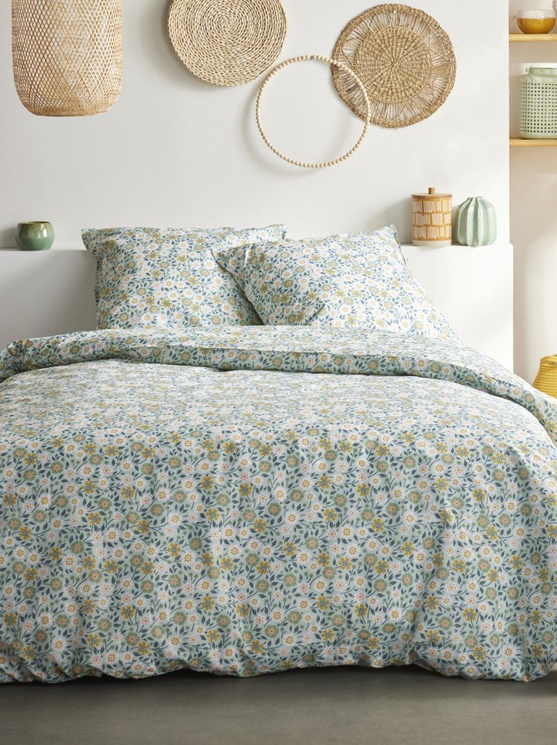 Capa de edredão + fronha de cama com estampado florido - Casal AZUL - Kiabi