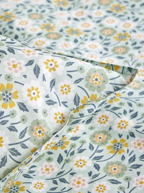 Capa de edredão + fronha de cama com estampado florido - Casal - Kiabi