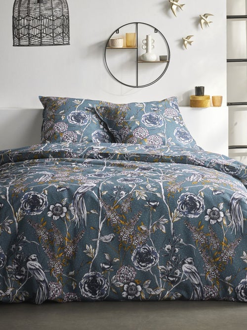 Capa de edredão + fronha de cama com estampado florido - Casal - Kiabi