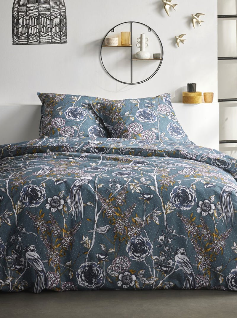 Capa de edredão + fronha de cama com estampado florido - Casal AZUL - Kiabi