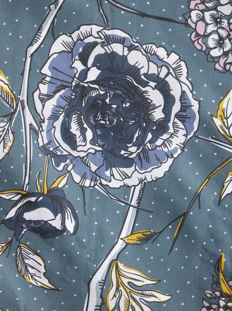 Capa de edredão + fronha de cama com estampado florido - Casal AZUL - Kiabi