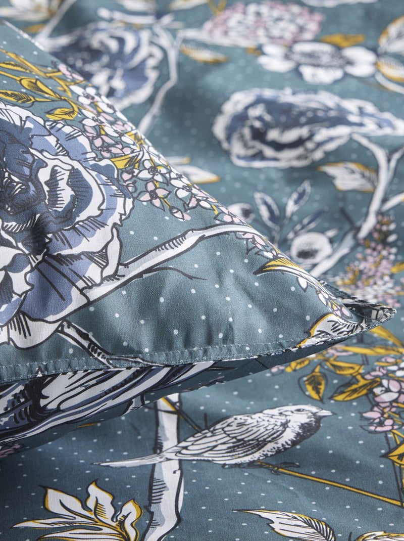 Capa de edredão + fronha de cama com estampado florido - Casal AZUL - Kiabi