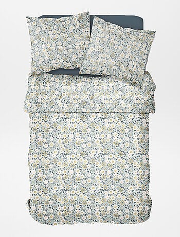 Capa de edredão + fronha de cama com estampado florido - Casal