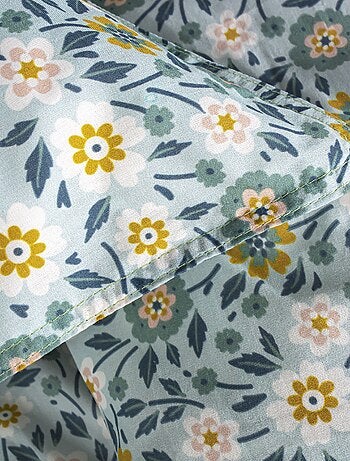 Capa de edredão + fronha de cama com estampado florido - Casal