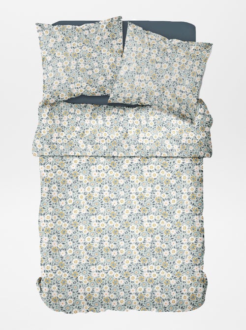 Capa de edredão + fronha de cama com estampado florido  - Casal - Kiabi