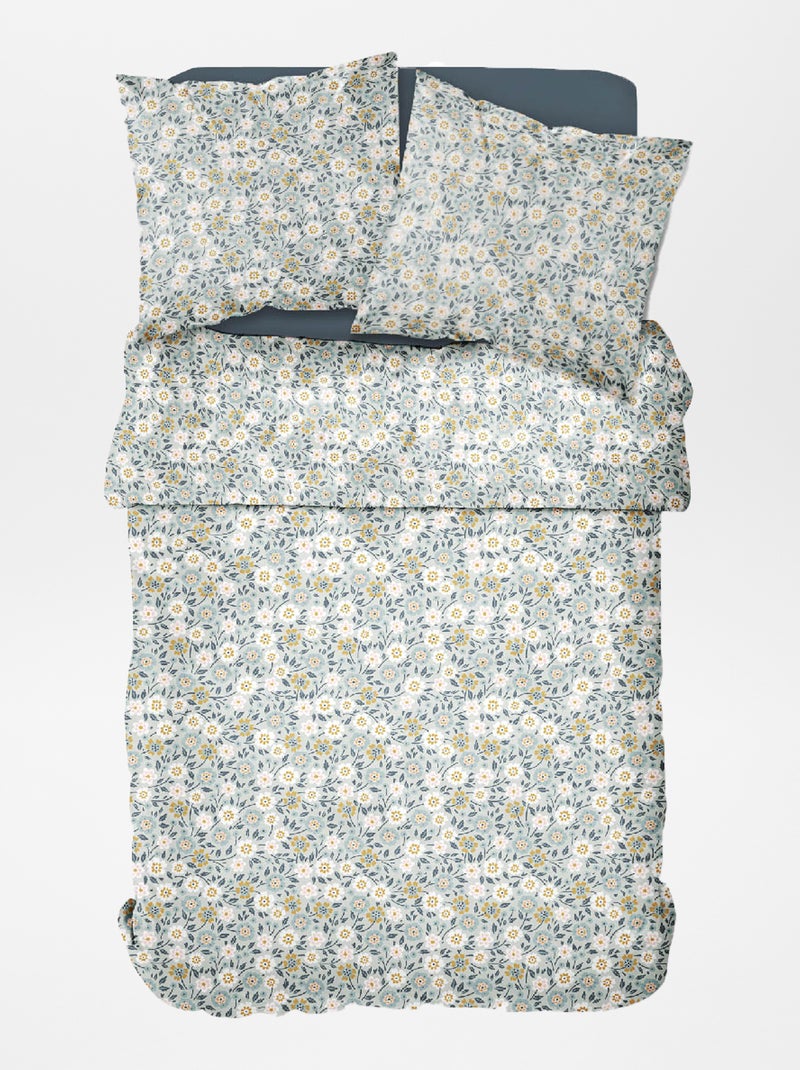 Capa de edredão + fronha de cama com estampado florido  - Casal BRANCO - Kiabi