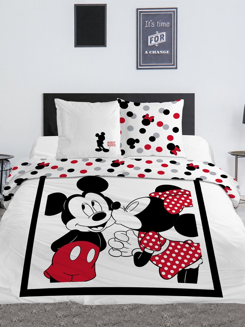 Capa de edredão + fronha de cama com estampado 'Mickey' e 'Minnie'  - Casal CINZA - Kiabi