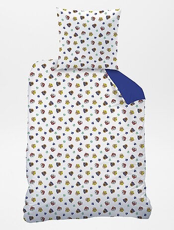 Capa de edredão + fronha de cama com estampado 'Patrulha Pata' - Solteiro