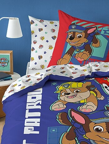 Capa de edredão + fronha de cama com estampado 'Patrulha Pata' - Solteiro