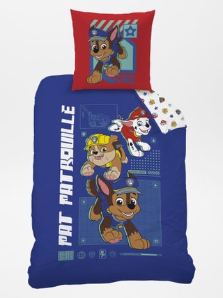 Capa de edredão + fronha de cama com estampado 'Patrulha Pata' - Solteiro