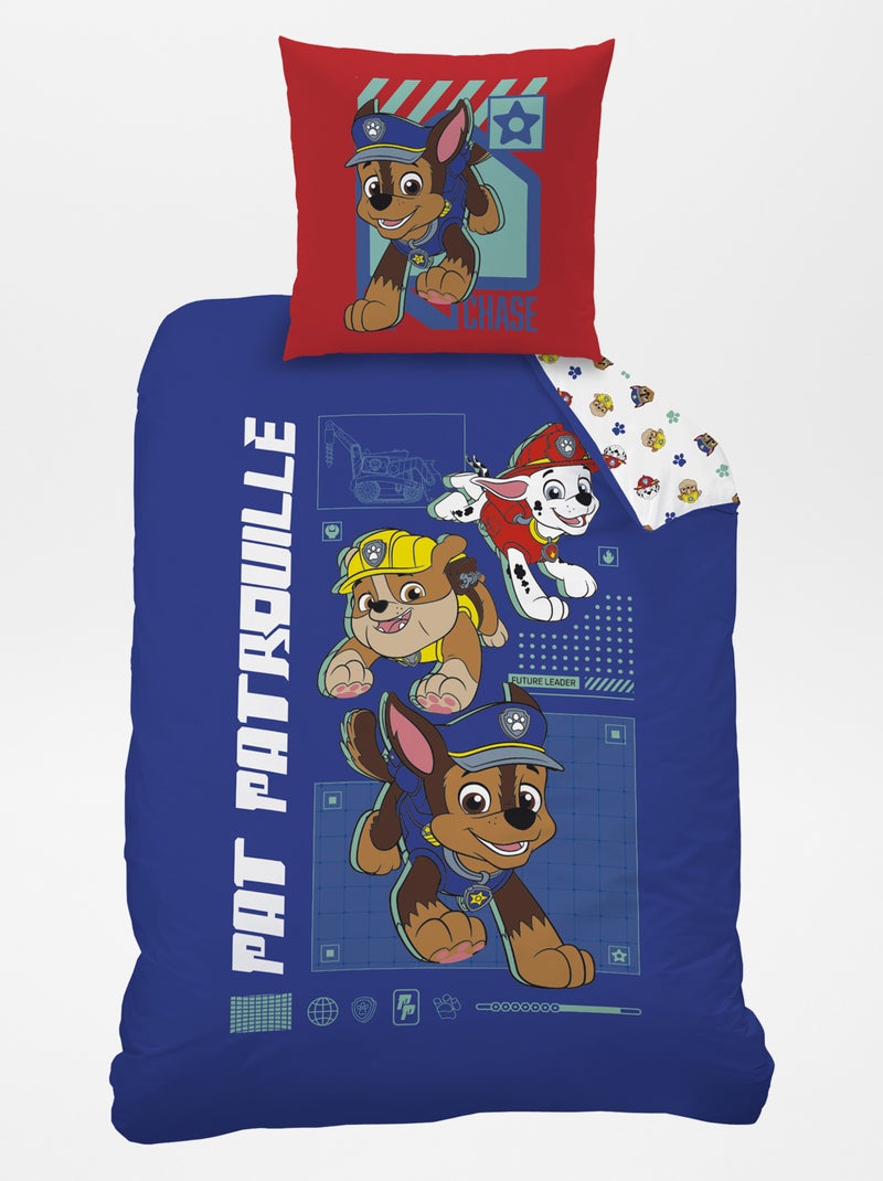 Capa de edredão + fronha de cama com estampado 'Patrulha Pata' - Solteiro AZUL - Kiabi