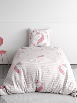 Capa de edredão + fronha de cama com estampado unicórnio - Solteiro