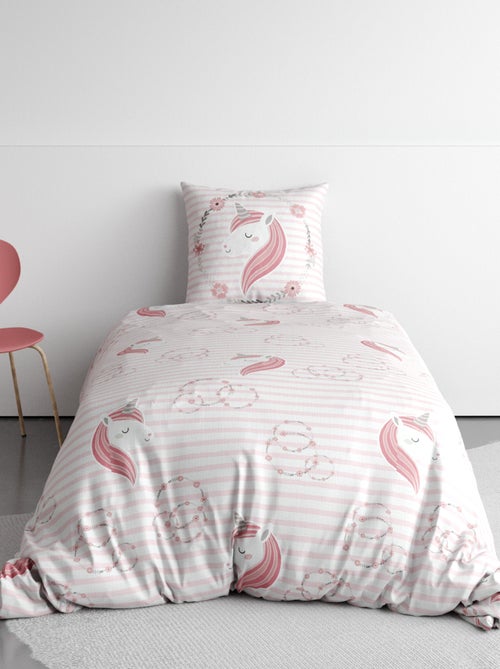 Capa de edredão + fronha de cama com estampado unicórnio - Solteiro - Kiabi