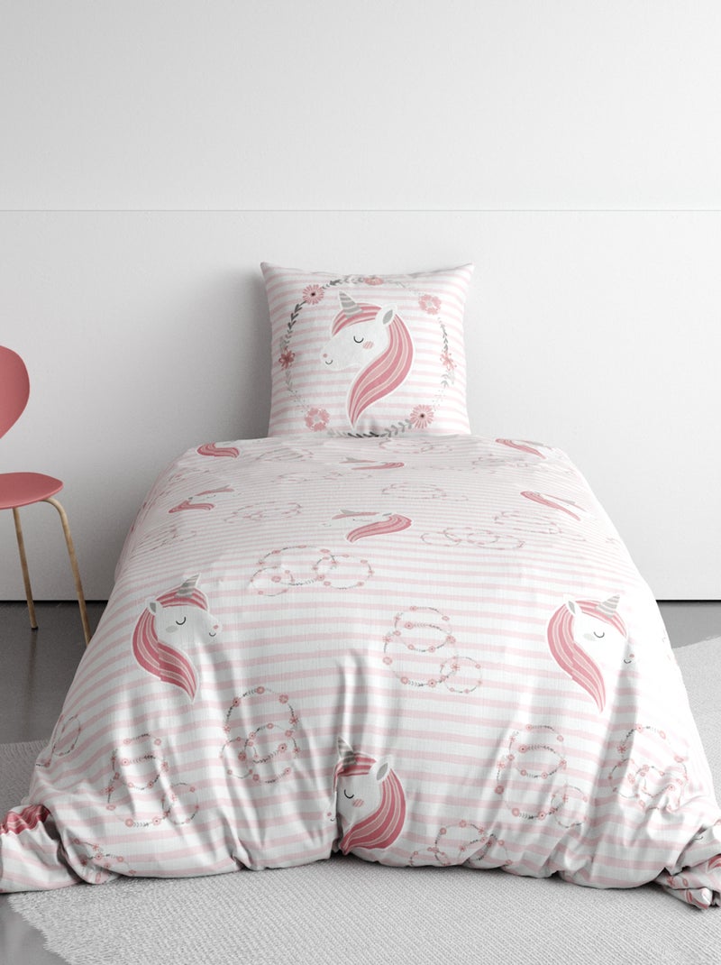 Capa de edredão + fronha de cama com estampado unicórnio - Solteiro BRANCO - Kiabi
