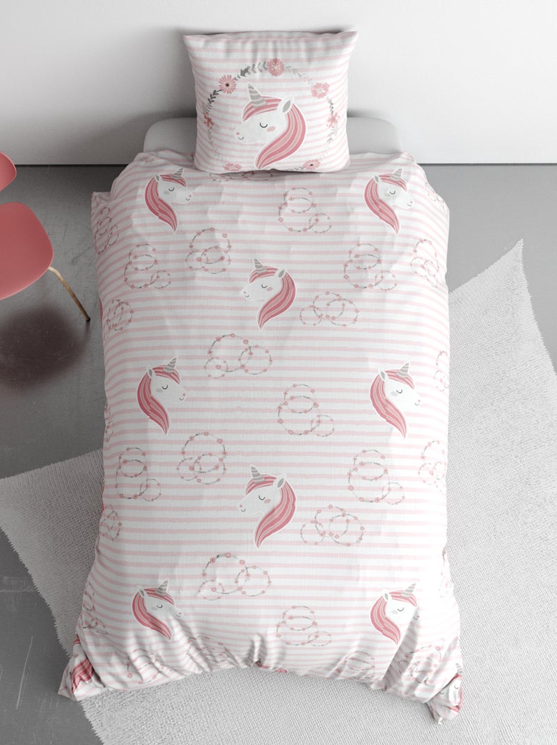 Capa de edredão + fronha de cama com estampado unicórnio - Solteiro BRANCO - Kiabi