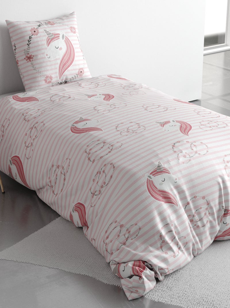 Capa de edredão + fronha de cama com estampado unicórnio - Solteiro BRANCO - Kiabi