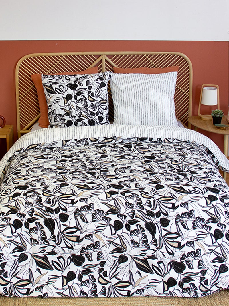 Capa de edredão + fronha de cama de casal - estampado floral PRETO - Kiabi