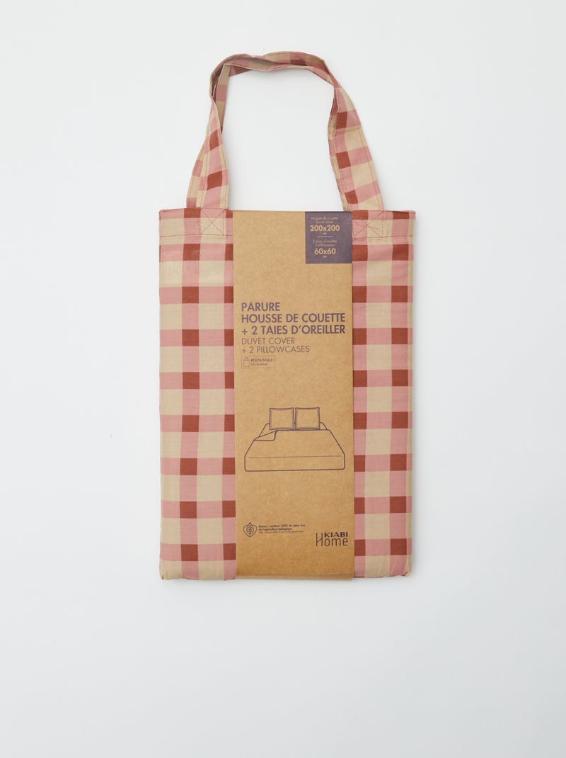 Capa de edredão + fronha de cama de casal (200x200 cm) - Kiabi Home ROSA - Kiabi