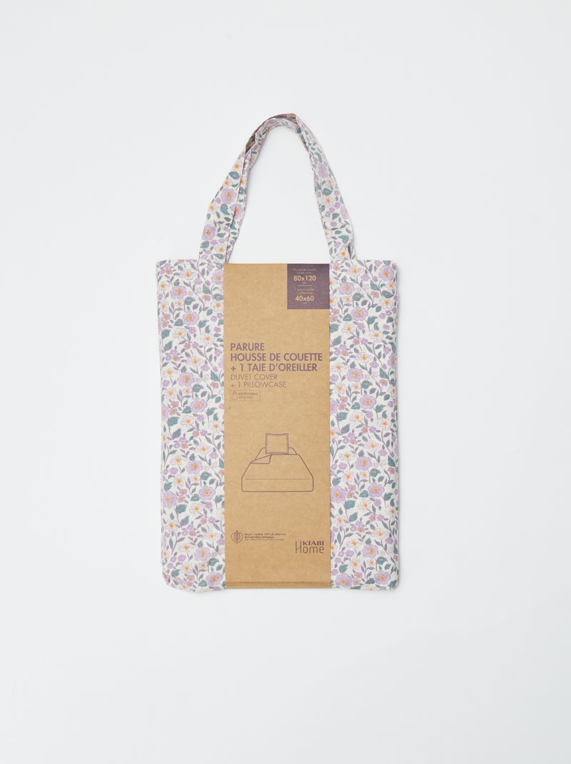 Capa de edredão + fronha de cama de solteiro (80x120cm) - Kiabi Home VIOLETA - Kiabi