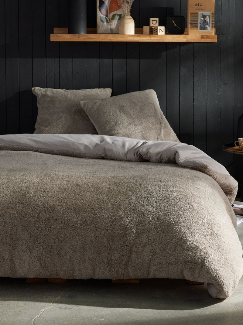 Capa de edredão + fronha de cama em malha polar - Casal bege - Kiabi