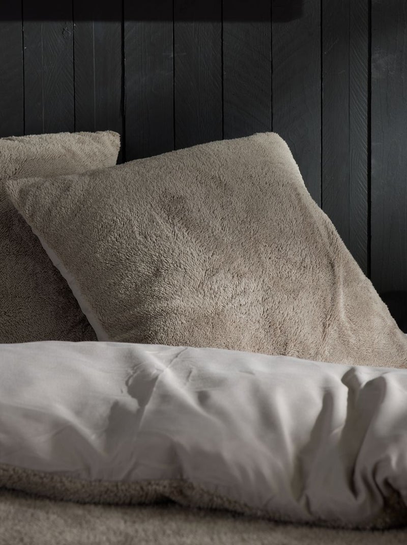 Capa de edredão + fronha de cama em malha polar - Casal bege - Kiabi