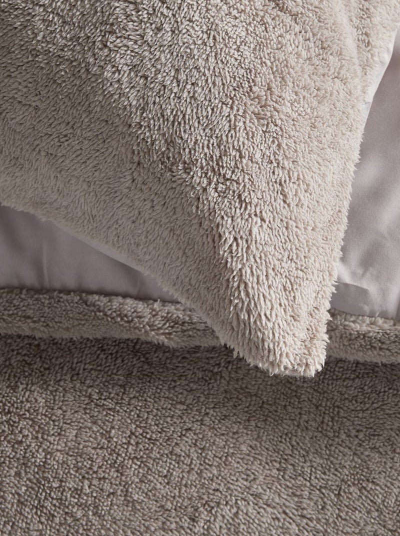 Capa de edredão + fronha de cama em malha polar - Casal bege - Kiabi