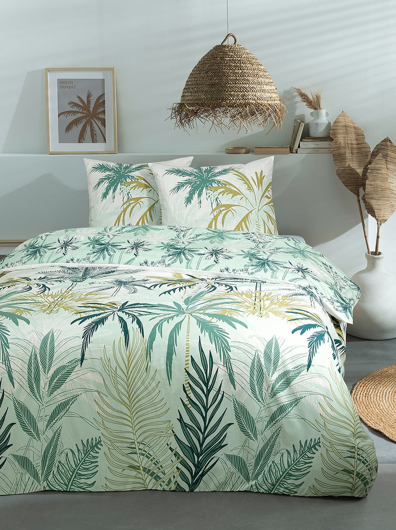 Capa de edredão + fronha de cama estampada - Casal VERDE - Kiabi